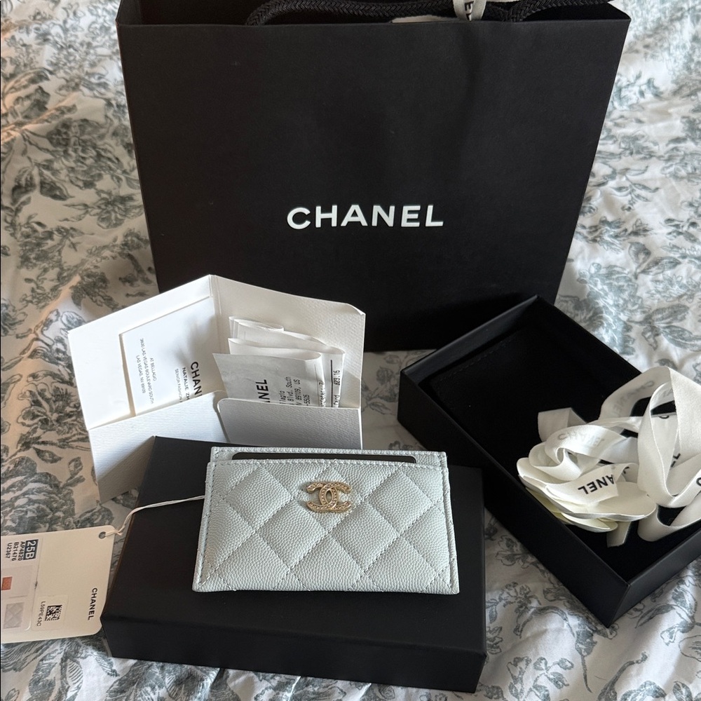 CHANEL Rhinestone CC Quilted Card Holder
